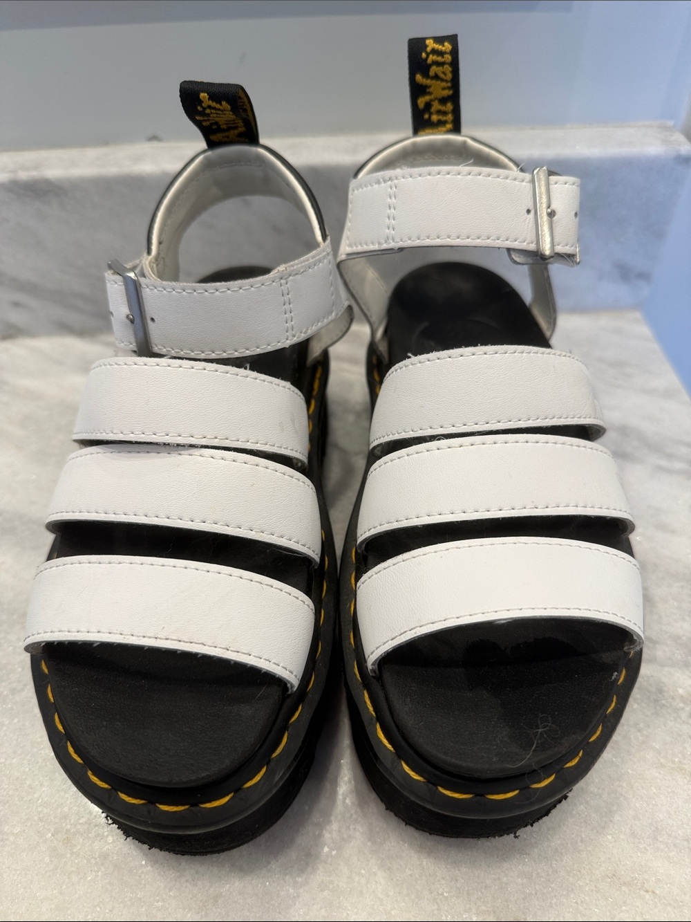 Dr. Martens White Leather Triple-Strap Platform Sandals
